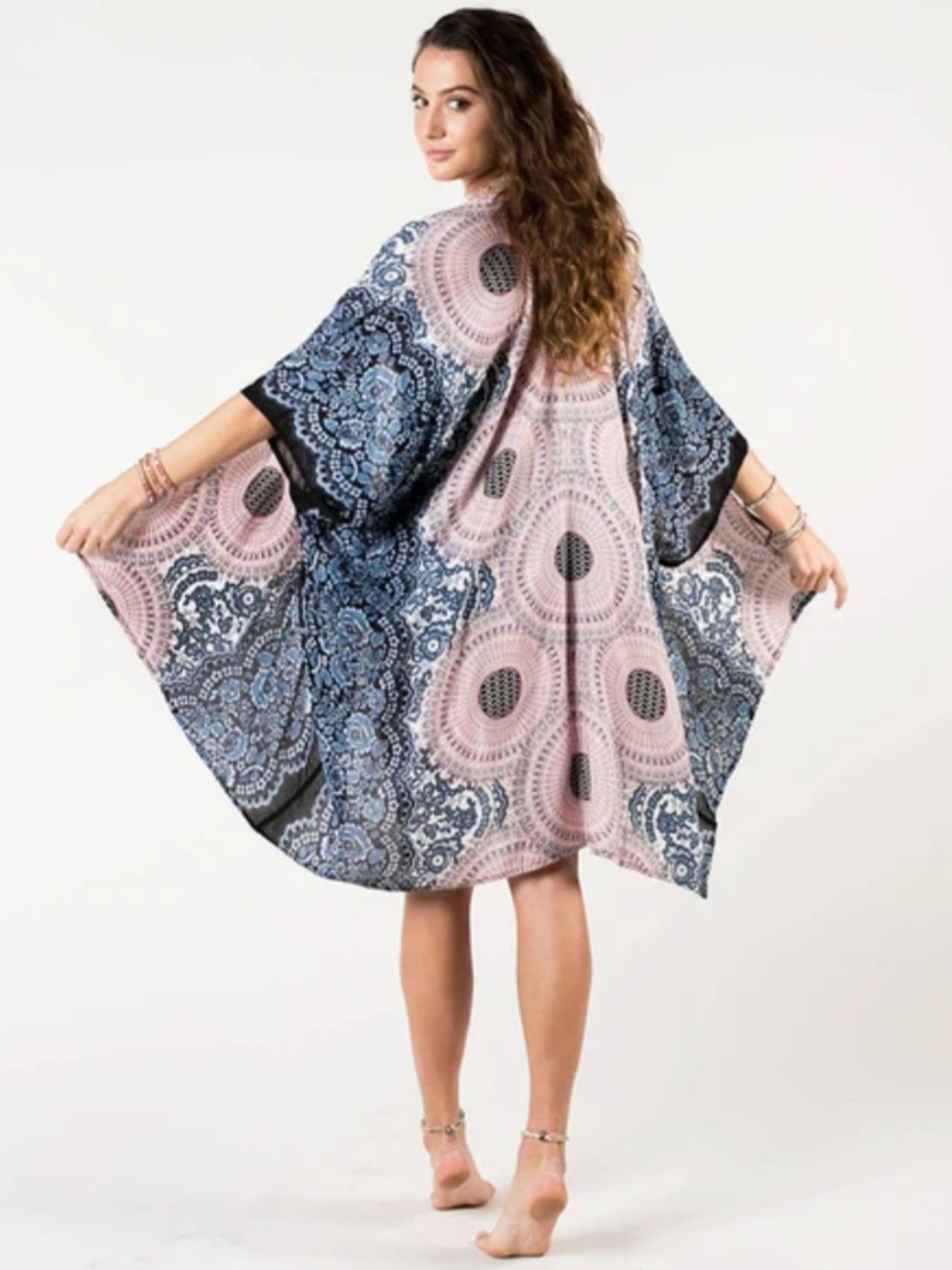*LOTUS & LUNA*NWT*Paisley Print Pink & Blue Beach Kimono Cover-Up - Picture 3 of 9